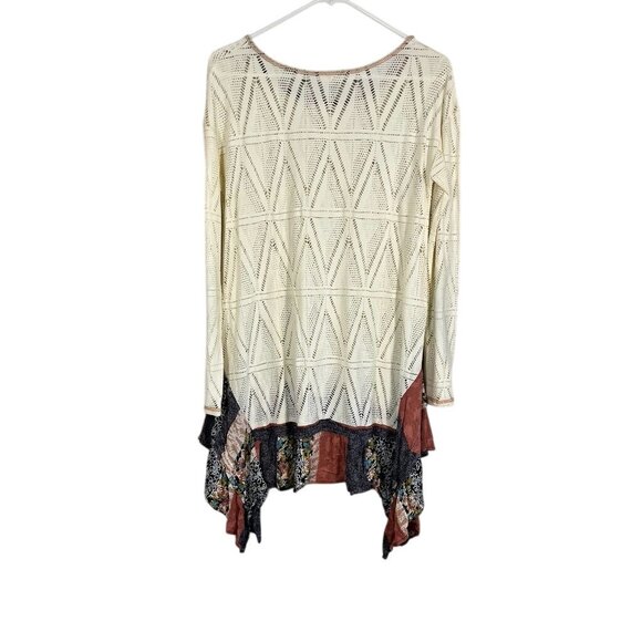 Oddy Knit Patchwork Top M Cream Handkerchief Tunic Boho Western Classic Chic 80s - Picture 7 of 10
